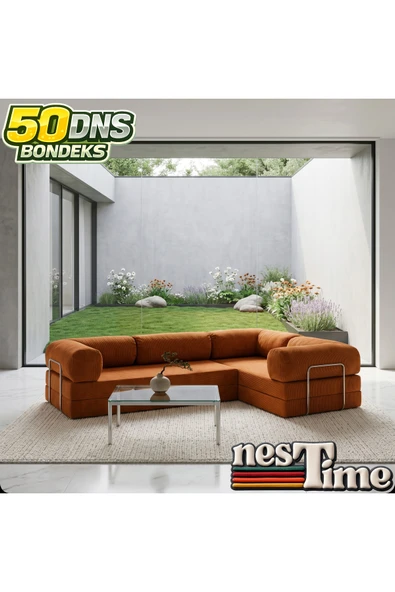 NESTİME Nestime® 300x200 cm Kapalı Köşe Modüler Sünger Koltuk Takımı Turuncu ürün görseli 1