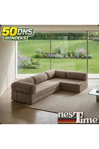 NESTİME Nestime® 300x200 cm Açık Köşe Modüler Sünger Koltuk Takımı Bej ürün görseli 1