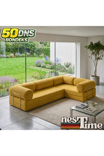 NESTİME Nestime® 300x200 cm Kapalı Köşe Modüler Sünger Koltuk Takımı Hardal ürün görseli 1