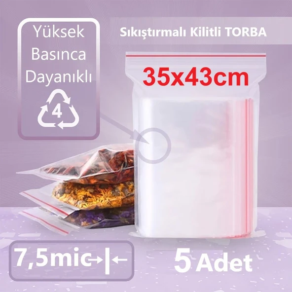 Kilitli Şeffaf Torba 35x43 Cm Aksesuar,madeni Para,boncuk Ve Buzdolabı Saklama Poşeti (5ADET) ürün görseli 1