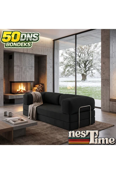 NESTİME 200x100 ComfortNest Fitilli Kadife Kanepe| Yatak Olabilen, Dayanıklı Orta Sert Sünger. Fume ürün görseli 1