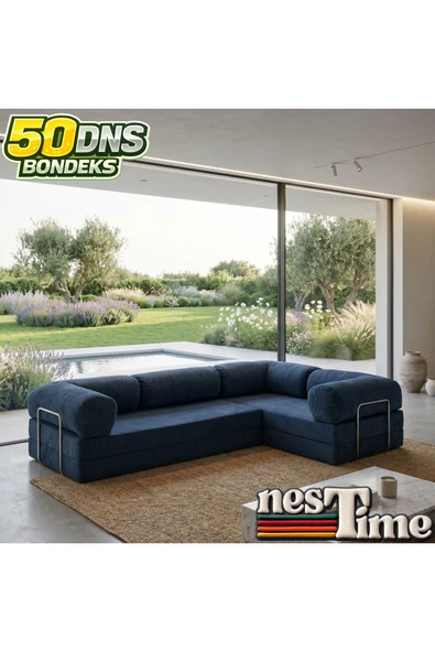 NESTİME Nestime® 300x200 cm Kapalı Köşe Modüler Sünger Koltuk Takımı Lacivert ürün görseli 1