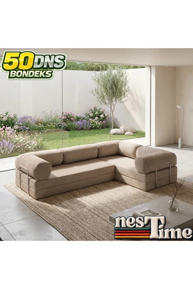 NESTİME Nestime® 300x200 cm Kapalı Köşe Modüler Sünger Koltuk Takımı Bej ürün görseli 1