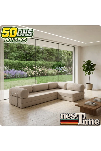 NESTİME Nestime® 300x200 cm Açık Köşe Modüler Sünger Koltuk Takımı KREM ürün görseli 1