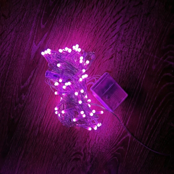 10m 100 Led Damla Uçlu Pembe Işık Şeffaf Kablo ürün görseli 1