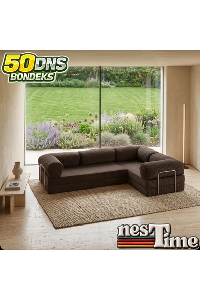 NESTİME Nestime® 300x200 cm Kapalı Köşe Modüler Sünger Koltuk Takımı Kahverengi ürün görseli 1
