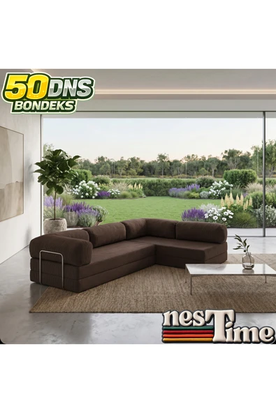 NESTİME Nestime® 300x200 cm Açık Köşe Modüler Sünger Koltuk Takımı Kahverengi ürün görseli 1
