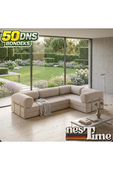 NESTİME Nestime® 300x200 cm Kapalı Köşe Modüler Sünger Koltuk Takımı Krem ürün görseli 1