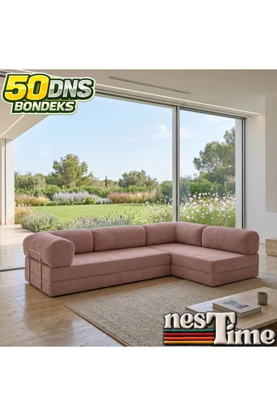 NESTİME Nestime® 300x200 cm Açık Köşe Modüler Sünger Koltuk Takımı Pembe ürün görseli 1