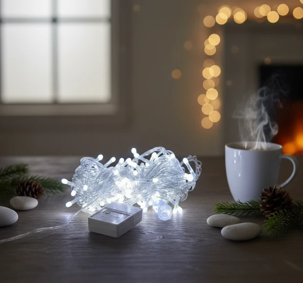 Damla Uçlu Beyaz Işık Şeffaf Kablo  10m 100 Led ürün görseli 1