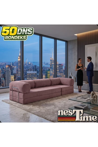 NESTİME 300X100 Modüler Sünger Kanepe,Taşınabilir, Yatak Olabilen,50 DNS Sünger Pembe ürün görseli 1