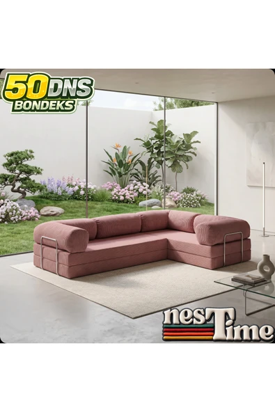 NESTİME Nestime® 300x200 cm Kapalı Köşe Modüler Sünger Koltuk Takımı Pembe ürün görseli 1