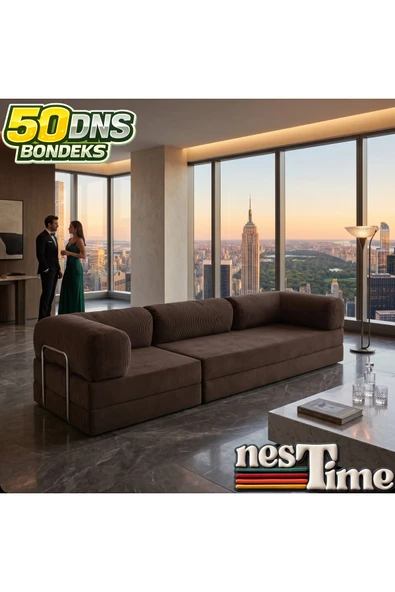 NESTİME 300X100 Modüler Sünger Kanepe,Taşınabilir, Yatak Olabilen,50 DNS Sünger Kahverengi ürün görseli 1