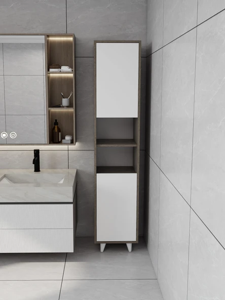 Riva Çamaşır Sepetli Banyo Dolabı Antrasit Meşe Renk ürün görseli 1