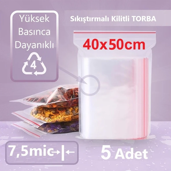 Kilitli Şeffaf Torba 40x50 Cm Aksesuar,madeni Para,boncuk Ve Buzdolabı Saklama Poşeti (5ADET) ürün görseli 1