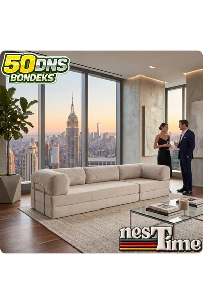 NESTİME 300X100 Modüler Sünger Kanepe,Taşınabilir, Yatak Olabilen,50 DNS Sünger Krem ürün görseli 1
