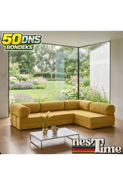 NESTİME Nestime® 300x200 cm Açık Köşe Modüler Sünger Koltuk Takımı HARDAL ürün görseli 1