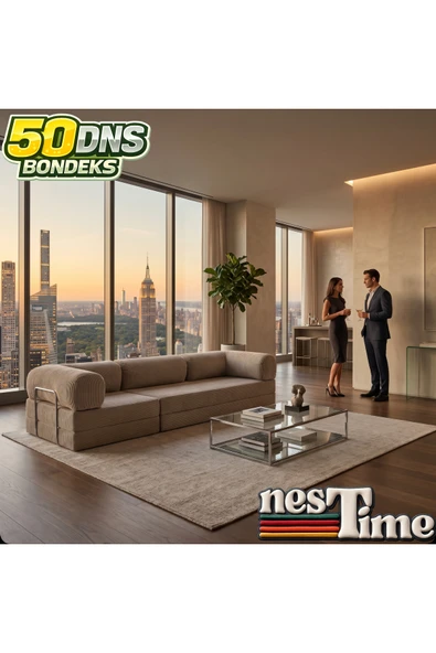 NESTİME 300X100 Modüler Sünger Kanepe,Taşınabilir, Yatak Olabilen,50 DNS Sünger Bej ürün görseli 1