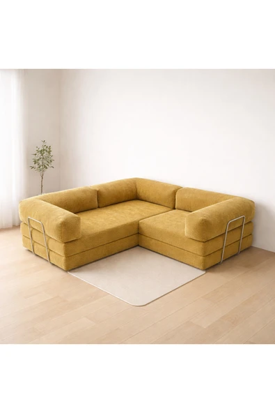 NESTİME Nestime® 200x200 cm Modüler Sünger L Koltuk Takımı Hardal ürün görseli 1