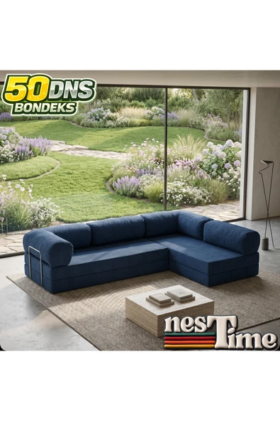 NESTİME Nestime® 300x200 cm Açık Köşe Modüler Sünger Koltuk Takımı Lacivert ürün görseli 1