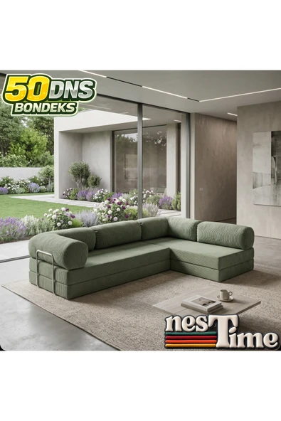 NESTİME Nestime® 300x200 cm Açık Köşe Modüler Sünger Koltuk Takımı Yeşil ürün görseli 1
