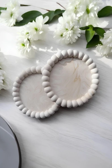 Betonmall Beton Bubble Bardak Altlığı 2’li Set - Büyük Boy - Mermer Bej - El Yapımı Dekoratif Coaster ürün görseli 1
