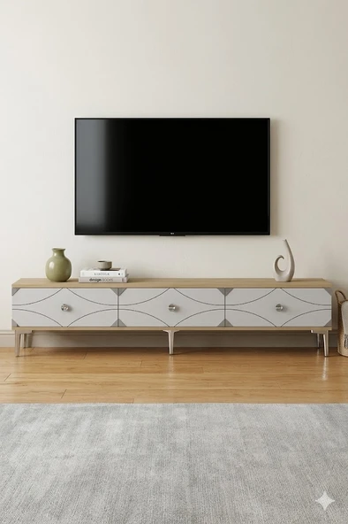 TSA1897DBS ALFA Tv Sehpası Safirmeşe-Beyaz-Silver 180cm ürün görseli 1