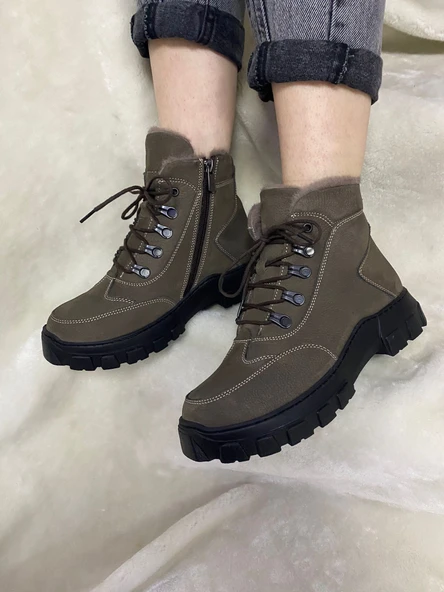 VOYAGER Unisex  TOUPE KAHVE GERÇEK CRAYZ DERİ FERMUARLI BOT (F006) ürün görseli 1