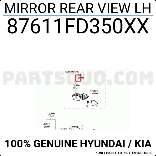 Kia Rio Dış Ayna Manuel Sol 2005  (Oem No:  87611Fd350Xx) ürün görseli 1