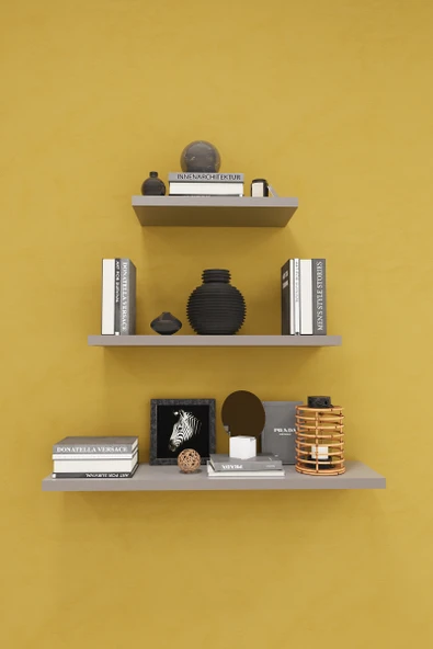 Modern 3'lü Uçan Raf Çok Amaçlı Duvar Rafı Organizer %100 MDF Kitaplık Mutfak Banyo Rafı DRF05  KÜL GRİ ürün görseli 1