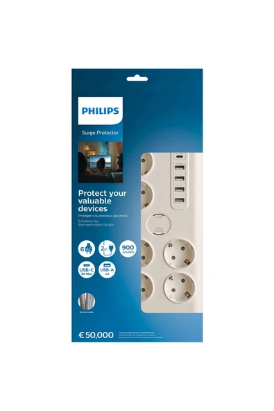 Philips 6'lı Akım Korumalı & 5 USB Girişli Prız 900J 2 M 1 x Type M ürün görseli 1