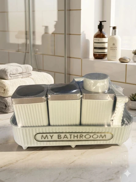 Bambu Aksesuar Detaylı Sabunluk Banyo Seti Siyah ürün görseli 1