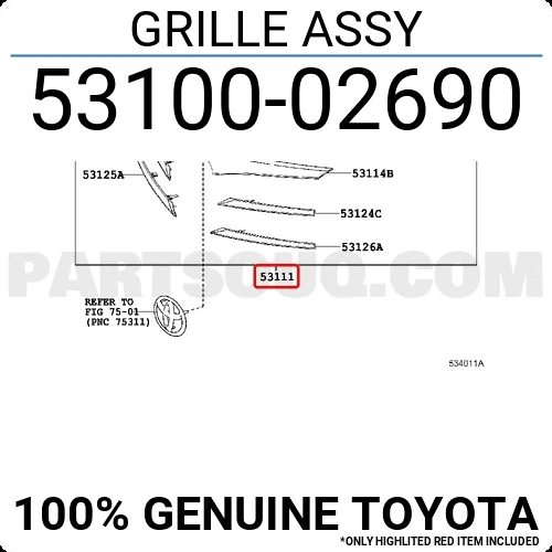 Toyota Corolla Ön Panjur Nikelaj Bandlı 2016- (Oem No:  5310002690) ürün görseli 1