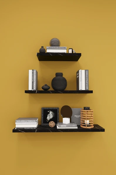 Modern 3'lü Uçan Raf Çok Amaçlı Duvar Rafı Organizer %100 MDF Kitaplık Mutfak Banyo Rafı DRF05  ROYAL MERMER ürün görseli 1