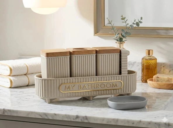 Bambu Aksesuar Detaylı Sabunluk Banyo Seti ürün görseli 1