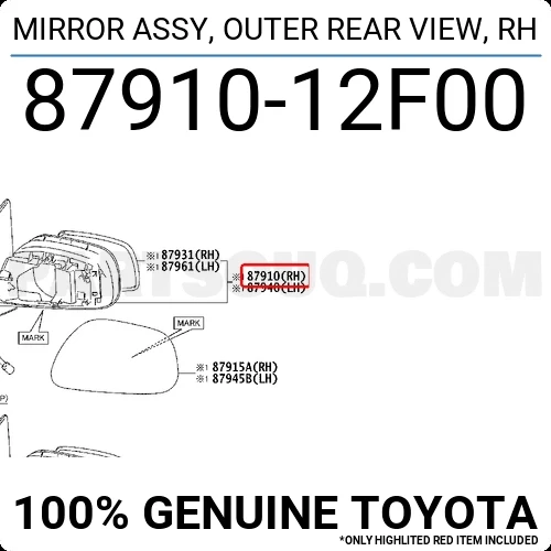 Toyota Corolla 2010-2013 Dış Ayna Elektrikli Otomatik Katlanır 7 Pinli Led. Sinyalli Astarlı Sağ (Oem No: 8791012F00) ürün görseli 1