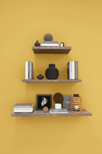 Modern 3'lü Uçan Raf Çok Amaçlı Duvar Rafı Organizer %100 MDF Kitaplık Mutfak Banyo Rafı DRF05  RETRO GRİ ürün görseli 1