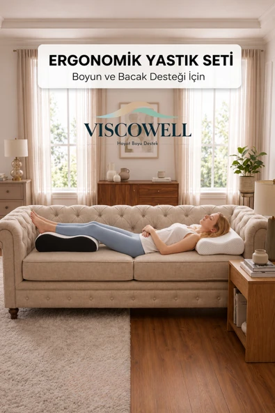 Visco Ortopedik Visco Ayak& Bacak Yükseltme Yastığı ve Çift Taraflı Yüksek Boyun Yastığı 2li Set ürün görseli 1