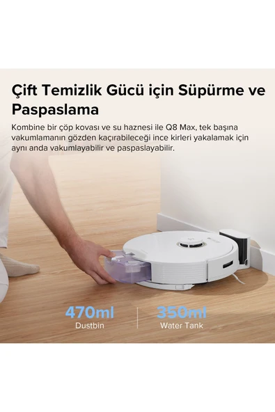 Roborock Vacuum Cleanner Q8 Max Robot Süpürge Beyaz - Resim 3
