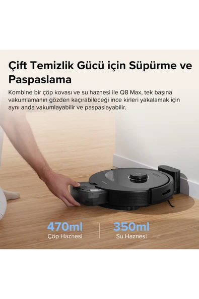 Roborock Vacuum Cleanner Q8 Max Robot Süpürge Siyah - Resim 3