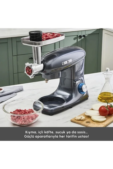 Karaca Multichef Stand Mikser Mutfak Şefi 1900w 5,5lt (KIYMA ÇEKME SUCUK-SOSİS IÇLİ KÖFTE APARATLI) ürün görseli 1