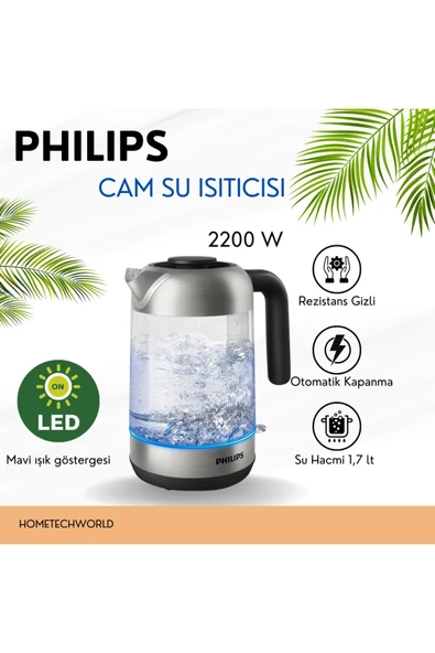 Philips Modern ve uzun ömürlü tasarım 2200 W 1.7 LT CAM SU ISITICISI ürün görseli 1