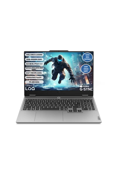 LENOVO LOQ Intel Core i5-13450HX 16GB 512GB 15.6" FHD 144Hz RTX5050 8GB 100W DDR7 FreeDOS Gaming 83JE00JLTR ürün görseli 1