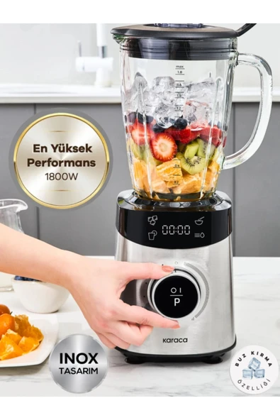 karaca Dijital Ekranlı İnox Paslanmaz Gövdeli CAM Hazneli Premium Smoothıe Blender 1800 W Turbo C / ürün görseli 1