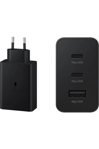 Samsung 65 w EP-Type-C & Type-A Üçlü Hızlı Şarj Aleti Siyah ürün görseli 1