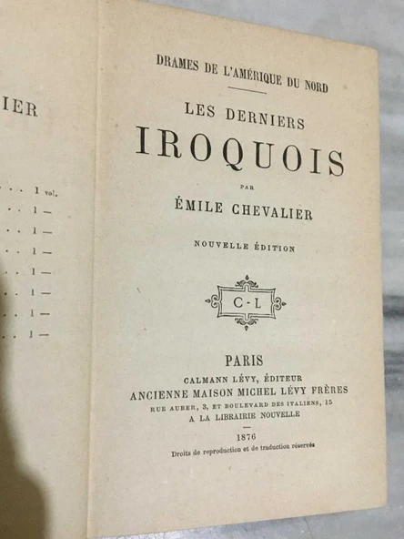 DRAMES DE L'AMERIQUE DU NORD LES DERNIERS IROQUOIS ( 1876 BASKI )(Sahafiye Kitap) ürün görseli 1
