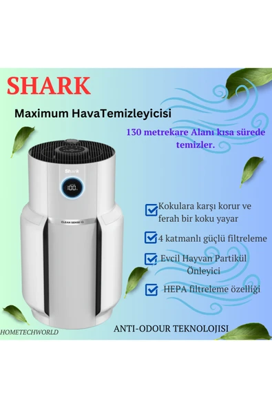 Shark Çift teknoloji ,130 metre kareyi tekseferde temizleyen Hava Temizleyicisi Max Beyaz ürün görseli 1