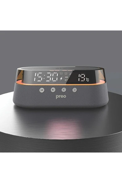 Preo Mmu301 Kablosuz Şarj Özellikli Led Aydınlatmalı 10W Antrasit Bluetooth Hoparlör ürün görseli 1