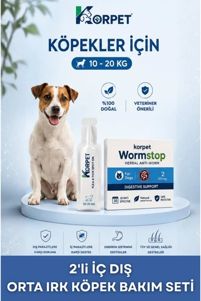KorPet Orta Irk Köpek 10-20kg 2'li İç Dış Bakım Seti Bit Pire Uzaklaştırıcı ürün görseli 1