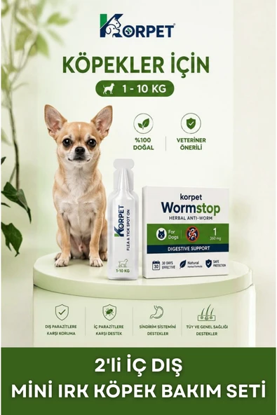 KorPet Mini Irk Köpek 1-10 Kg 2'li İç Dış Bakım Seti Bit Pire Uzaklaştırıcı ürün görseli 1